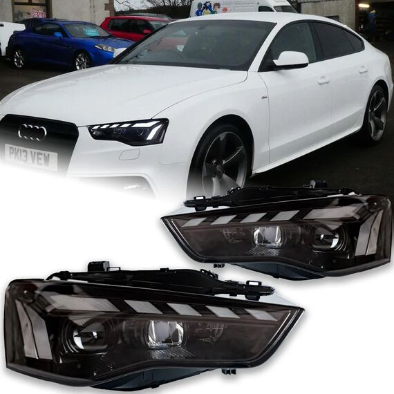 LED Projector Headlights with Animation DRL for Audi A5 2012–2016 Bi‑Xenon Beam, Plug & Play, 3 image LED Projector Headlights with Animation DRL for Audi A5 2012–2016 Bi‑Xenon Beam, Plug & Play, 3 image