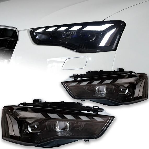 LED Projector Headlights with Animation DRL for Audi A5 2012–2016 Bi‑Xenon Beam, Plug & Play, 4 image LED Projector Headlights with Animation DRL for Audi A5 2012–2016 Bi‑Xenon Beam, Plug & Play, 4 image