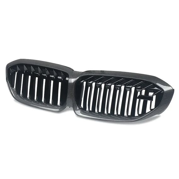 BMW G20 G21 3 Series Front Kidney Grille M5 Style Double Slats Carbon Fiber Look / Gloss Black 2019–2021, Color: Glossy Black, 2 image BMW G20 G21 3 Series Front Kidney Grille M5 Style Double Slats Carbon Fiber Look / Gloss Black 2019–2021, Color: Glossy Black, 2 image