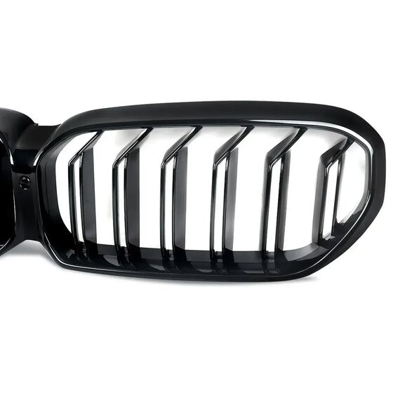 Gloss Black Dual Slats Front Kidney Grille for BMW G30 G31 530i 540i 2021–2023, 4 image Gloss Black Dual Slats Front Kidney Grille for BMW G30 G31 530i 540i 2021–2023, 4 image