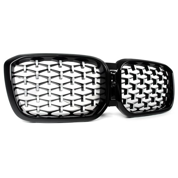 Diamond Style Front Kidney Grille Chrome+Black for BMW X3 G01 X4 G02 2022–2024 M40i M Sport, 4 image Diamond Style Front Kidney Grille Chrome+Black for BMW X3 G01 X4 G02 2022–2024 M40i M Sport, 4 image